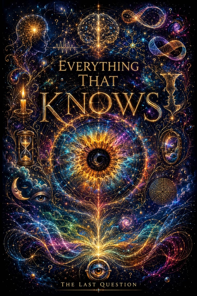 Cover of Everything That Knows by Karl Meves: a radiant cosmic iris at the centre of a starfield.
